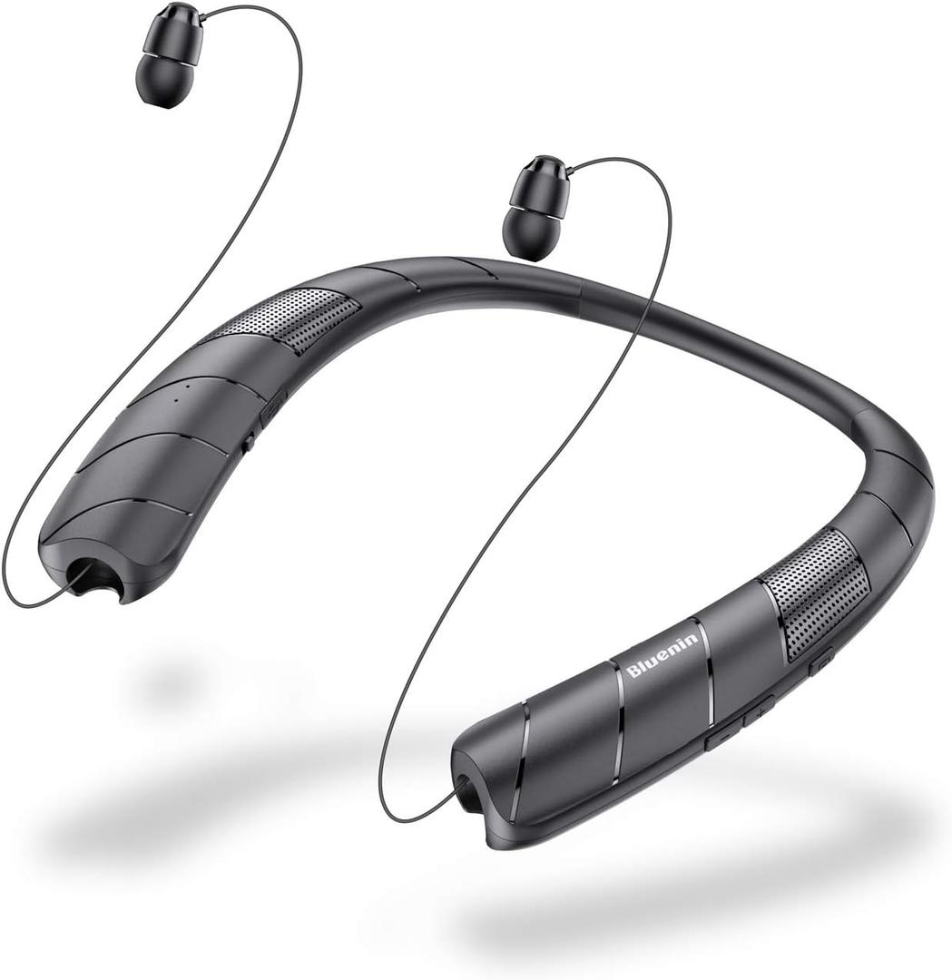 Neckband Bluetooth Headphones Speaker 2 in 1Wireless Wearable Speaker with Retractable Earbuds, 3D Stereo Sound, Portable Speaker and Headset w/Bulit in Mic for Home, Office and Outdoors (Black 2025)