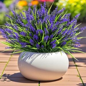 Geegoods 23 Bundles Artificial Plants Flowers Outdoor – Faux Lavender Flowers with Monkey Grass UV Resistant Plastic Faux Plants for Garden Porch Window Patio Hanging Planter Home Decor