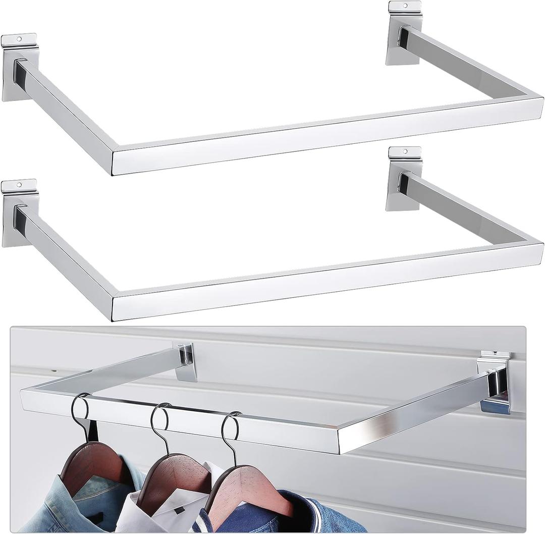 Unittype 2 Pack U Shaped Rectangular Tubing Handrail 24 Inch Wide Metal Handrail for Slat Wall Retail Displays Slat Wall Bracket Clothing Rack Home Use, Square Tube(Silver)