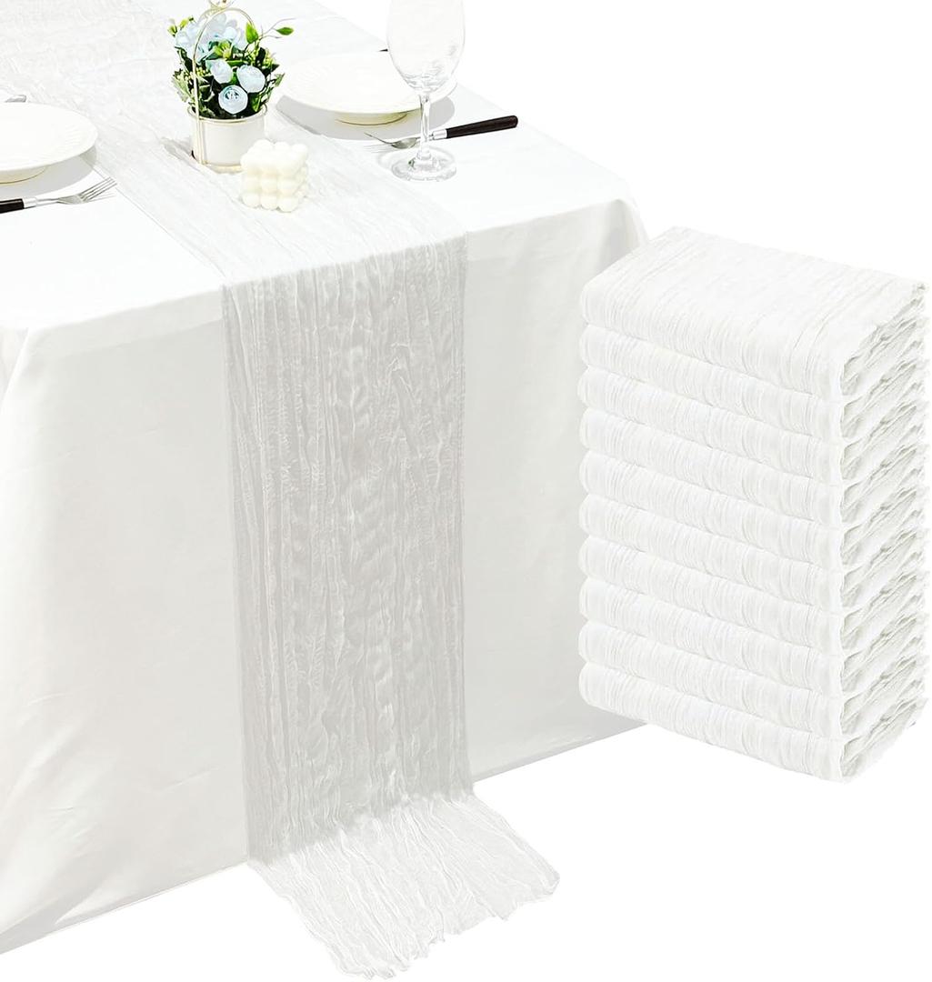 10Pack White Cheesecloth Table Runner Sheer Gauze Cheese Cloth Table Runners, White Table Runner for Wedding Party Baby Shower Home Decor