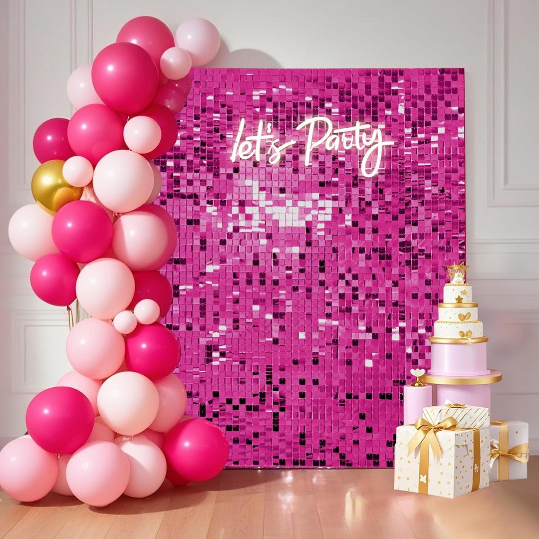 24 Pcs Shimmer Wall Backdrop Panels - 4 FT x 6 FT Hot Pink Sequin Wall for Birthday Festival Home Party Decoration