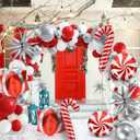 Christmas Balloon Garland Arch Kit Red White Sliver Balloon Column Stand Set with Candy Cane Gift Box Aluminum Foil Balloon For Xmas Winter Holiday Birthday Baby Shower Party Decorations