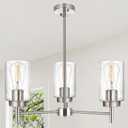 3-Lights Dining Room Chandelier, Brushed Nickel Pendant Lighting Fixture for Kitchen Island, Seeded Glass Hanging Ceiling Lights Over Table, E26 Bulb Base