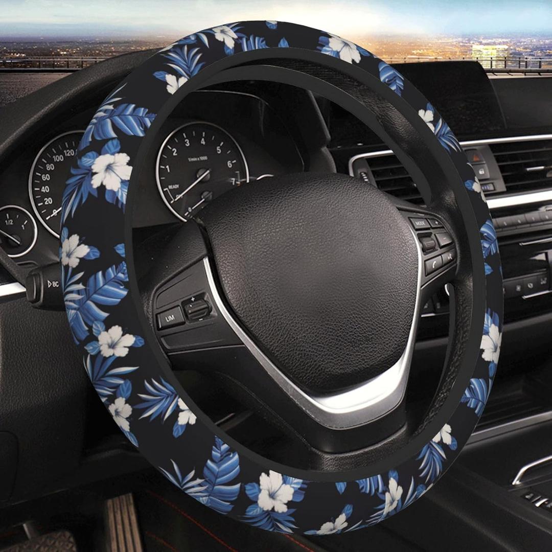 2 x Pink Hawaiian Flower Car Steering Wheel Covers Beautiful Flowers Floral Universal Fit 15 Inch Steering Wheel Protector Cover Stretch-On Automotive Car SUV Sedans Accessories Decoration for Women Girls
