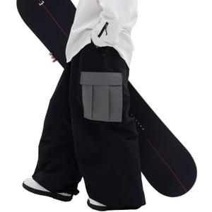 SNOWVERB Super Baggy Snowboard Pants Waterproof Insulated Ski Pants Loose Fit Freestyle Mountain Snow Pants Men Women (Black, L)