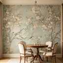 Pastel Chinoiserie Bird Floral Branch Wallpaper Peel and Stick