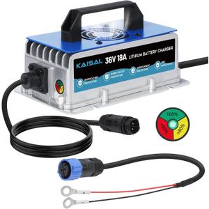 Lithium Battery Charger 36 Volt/43.8V 18A for 36V (38.4V) LiFePO4 Battery 0V Wake Up 36V Lifepo4 Battery Charger, IP67 Waterproof, for Golf Cart, Forklift, Trolling Motor, Boat, Car, RV, Lawn Mower
