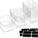12 PACK Multi-Use Clear Plastic Storage Bins for Organizing w/Labels - Home, Kitchen, Pantry, Bathroom, Office, Cabinet Shelf Organizer Bins - SOHO Collection, RV, Fridge Organization Containers - L