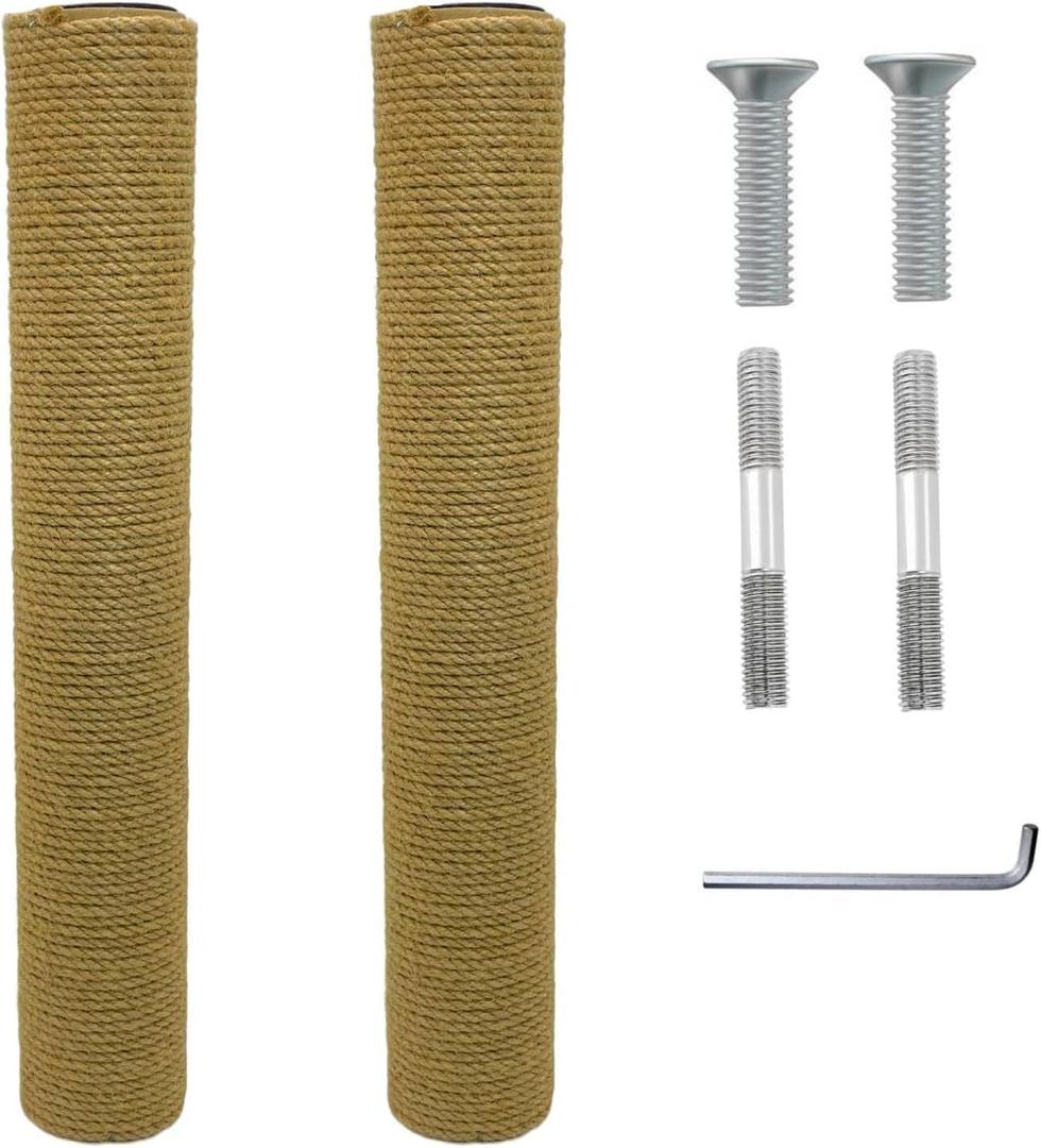 Fhiny 2PCS Cat Scratching Post Replacement 15" Natural Jute Spare Extension Scratch Post for Cats Tree DIY Craft Refill Pole Parts Hemp Rope Scratcher Climbing Perch (Brown)