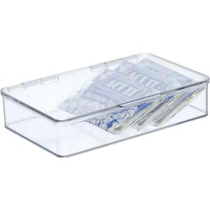 mDesign Plastic Storage Stackable Container Bin Organizer Box with Hinged Lid for Organizing Kitchen, Pantry, Bathroom, Office, and Bedroom - Holds Food, Snacks, Makeup, Accessories - Clear