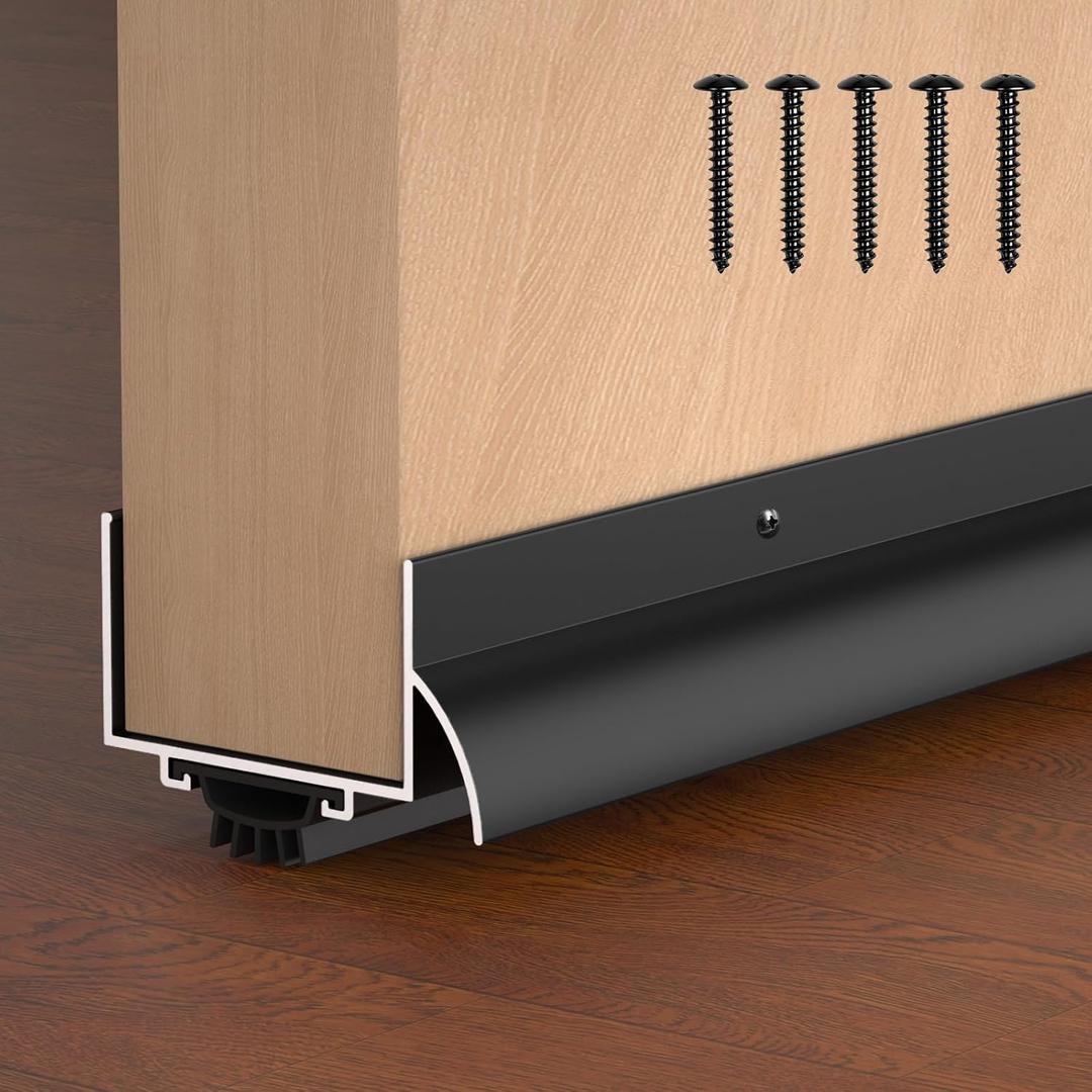1-3/4" x 36" U Shaped Door Bottom Sweep with Drip Cap, Aluminum Weather Stripping Seal, Metal Screw-on Under Door Seal for Exterior Doors (Black, 1 Pack)
