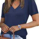 Arach&Cloz Women's Wool Blend Summer Fall Tops Lightweight Business Casual Blouses (Medium, Dark Blue)
