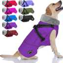 Doglay Dog Jacket Waterproof Dog Coat with Harness Built in, Christmas Puppy Winter Coat Reflective Turtleneck Puffer Snow Jackets for Small Medium Large Dogs (Purple)