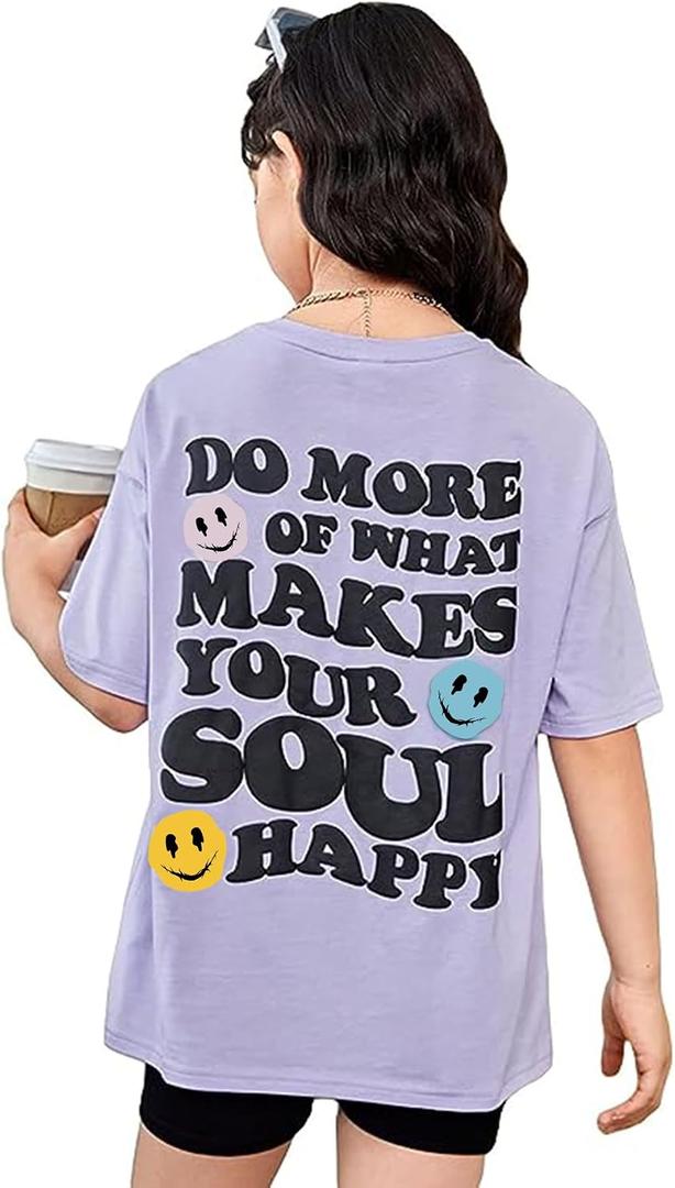 SOLY HUX Girl's Letter Graphic T Shirts Short Sleeve Cute Shirts Oversized Loose Tee Summer Tops (Purple)