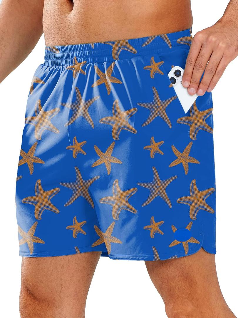 NORTHYARD Mens Swim Trunks 5" Beach Swim Shorts Quick Dry Bathing Suit with Mesh Liner Packable (Blue, M)