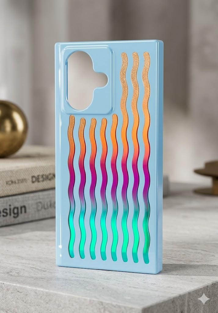 Heaofei Rectangle Case for iPhone 16 Case for Women Girls Boys, with Iridescent Wave Pattern and Cute Candy Color Design, Kawaii Aesthetic Girly Protective Phone Cover, Light Blue