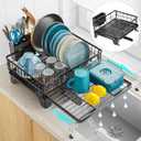 GSlife Expandable Dish Drying Rack for Kitchen Counter, Large Capacity 2-in-1 Rust Resistant Dish Drainer with Swivel Spout and Pull Out Over Sink Extension, 16.7" W x 12.6"-22.4" L, Black