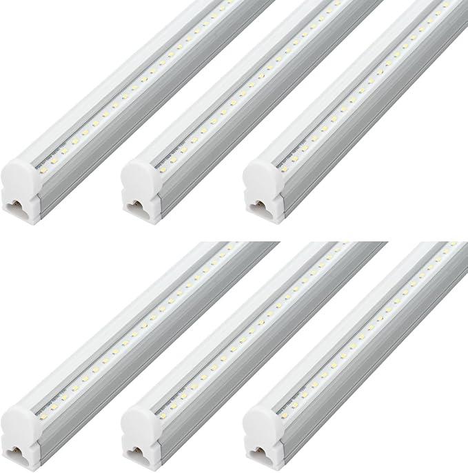 HOLDWILL 6 Pack T5 Integrated Single Fixture, 4FT 20W Linkable LED Shop Light Clear Cover,White Daylight 6500k 2200lm T5 Tube Lights for Garage Office Warehouse or Under Counter,Plug and Play