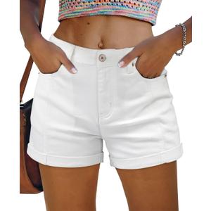 SANMM Jean Shorts Womens Summer Stretchy Denim Casual Hot Short Jorts 2026 (White, XL)