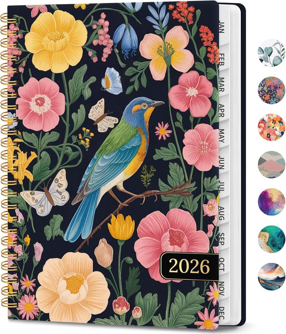 2026 Planner, Weekly and Monthly Calendar Planner Book, January 2026 - December 2026, Hardcover Spiral Planner with Monthly Tabs, Notes Pages, Perfect for Women & Men, A5 (6.4" x 8.5") - Bird