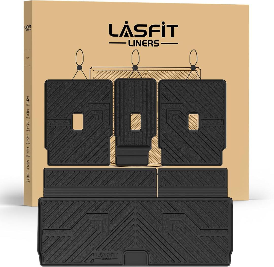 LASFIT Floor Mats&Cargo Backrest Mat for 7&8 Seats Ford Expedition Standard & Lincoln Navigator Standard 2025 2026,Costom Fit All Weather Protection TPE Easy Clean Floor Liners,4pcs.