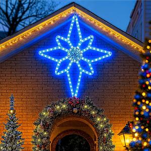 43"x32" Extra Large Christmas Bethlehem Star Shaped Lights Outdoor Window 125 LED Christmas Star Plug Operated Lights Nativity Holy with Timer and 8 Functions for Xmas Holiday Party Decor
