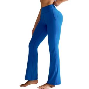 RUNNING GIRL Flare Pants with Pockets, High Waist Yoga Pants Buttery Soft Bootcut Wide Leg Leggings for Women (Medium, Blue)