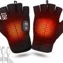 Fingerless Heated Gloves for Men & Women, Rechargeable Electric Touchscreen Gloves for Work Hunting Skiing in Cold Winter Weather, Black (Large)