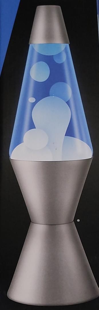 Lava Lamp White Blue and Silver 14.5"