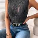 SOLY HUX Women's Sparkly Mock Neck Tank Top Sleeveless Lettuce Trim Elegant Party Tops (L)