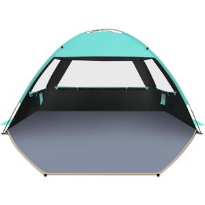 Gorich Beach Tent Sun Shelter for 3/4-5/6-7/8-10 Person with UPF 50 UV Protection, Lightweight & Easy Setup Beach Shade Canopy, Portable Beach Shade Tent Beach Cabana (Dark Shelter-Turquoise)