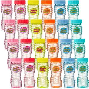Sloosh 24 Pack 2oz Refill Bubble Solution Bottle with Wands for Kids' Bubble Toys Summer Activity, Easter, and Assortment Party Favors