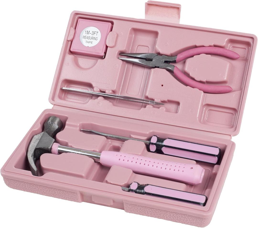 Household Hand Tools, Pink Tool Set - 7 Piece by Stalwart, Set Includes  Hammer, Screwdriver Set, Pliers (Repair Kit for the Home, Office, or Car)