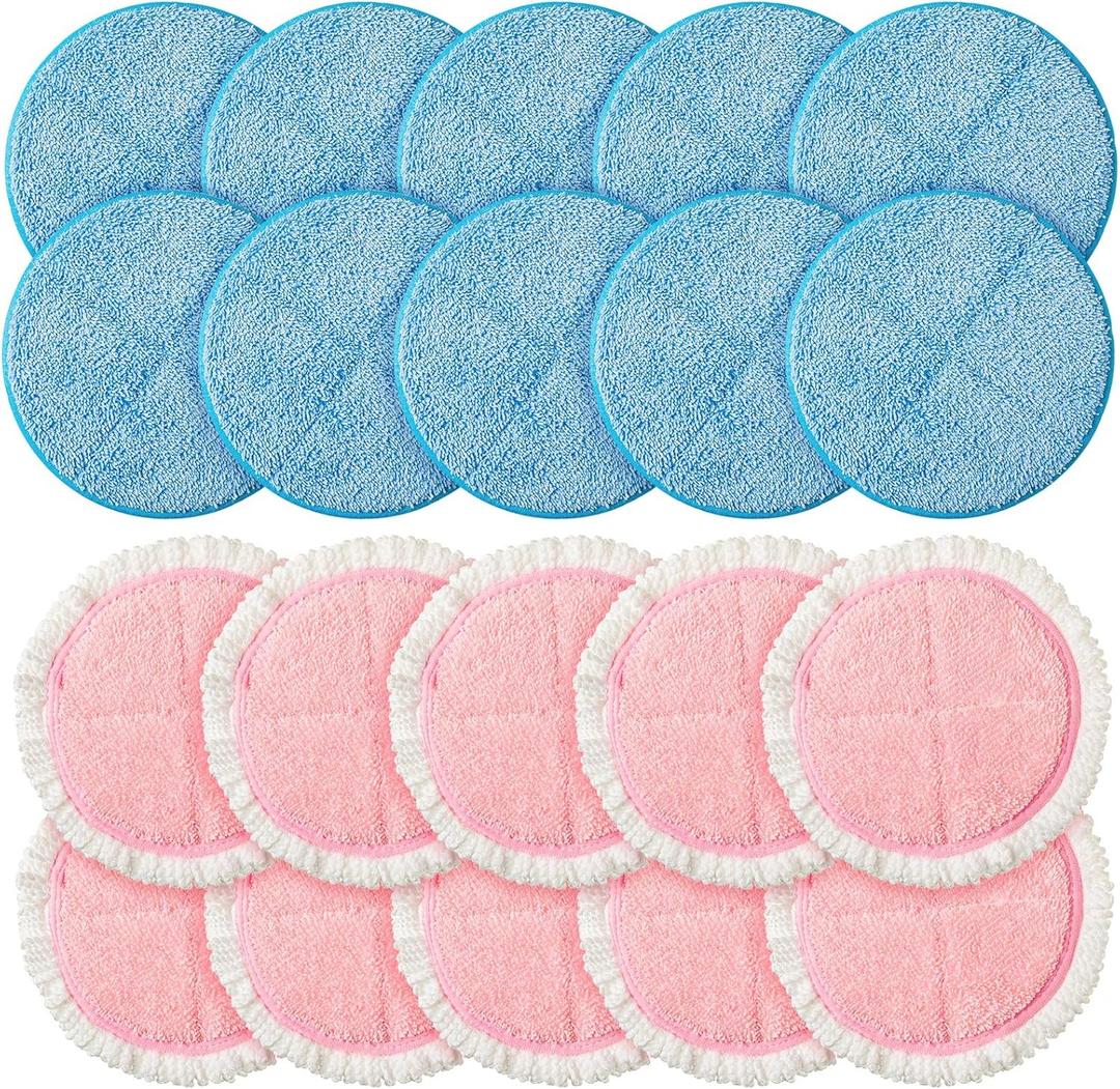 Irenare 20 Pack Electric Mop Pads Spin Replacement 7.28 Inch Round Mop Pads for Floor Cleaning Reusable Washable Electric Spin Replacement Supplies for Kitchen Floor Cleaning(Classic Color) (Pink, Blue)