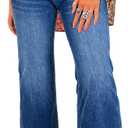 Astylish Womens High Waisted Jeans Stretchy Flared Straight Leg Loose Trendy Raw Hem Denim Pants Blue Size 16