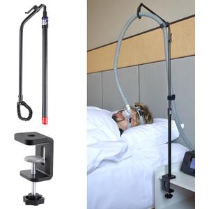 LONYEON CPAP Hose Holder - Prevent Leakage and Tangle with Height Adjustable, Removable and Rotatable - Hose Hanger Hook Organizer CPAP Accessories Supplies for Sleep, with C Clamp Base, Black