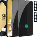 [2+2 Pack] Privacy Screen Protector Compatible with Galaxy S22 5G, 2 Tempered Glass with 2 Camera Lens Protectors - HD Clear - Bubble-Free - Anti-Spy - Scratch Resistant