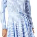 Womens Striped Mini Dress Long Sleeve Belted Button Down Shirt Dress Summer Fall Casual Dress (Small, Blue)