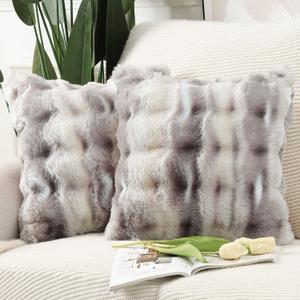 MADIZZ Pack of 2 Thick Plush Faux Wool Throw Pillow Covers Soft Boho Throw Pillows Luxurious Cushion Covers for Couch Sofa Bedroom Living Room Home Decor 20x20 Inch Grey Taupe