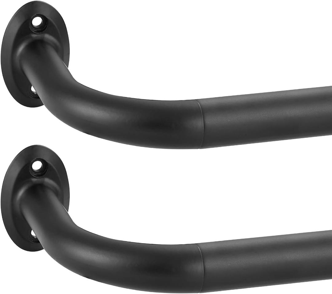 2 Pack 1Inch Diameter Wrap Around Curtain Rods for windows 28-86 inch(2.3-7Ft), Splicing Adjustable Room Darking Drapery Rod with Aluminum Finials and Brackets,Matte Black