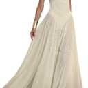 Women's Sexy Deep V-Neck Retro Sleeveless Solid Color Mesh A-line Dress Lace Cocktail Party Wedding Dress (Medium, Yellow)