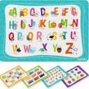 NiBaby Kids' Non Slip Educational Placemats Set of 4 Washable, Children's Interactive Placemats Foldable, Toddler Placemats for Learning Alphabet, Numbers, Shapes, Colors- Durable Reusable PU Leather