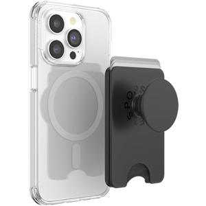 PopSockets Phone Wallet with Expanding Grip and Adapter Ring for MagSafe, Phone Card Holder, Wireless Charging Compatible, Wallet Compatible with MagSafe - Black