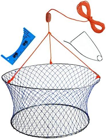 Palmyth Wire Grid Bottom Crab Nets Two Ring Crab Kit with Harness and Bait Clip 24” X 20” X 12”