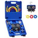 Orion Motor Tech AC Gauge Set, 3-Way AC Manifold Gauge Set for R410A R32 R22 R454B Refrigerant with 5ft Hoses, A/C Gauge with R410 R12/R22 Safety Valves R410A R32/R454B Adapters Valve Core Wrench