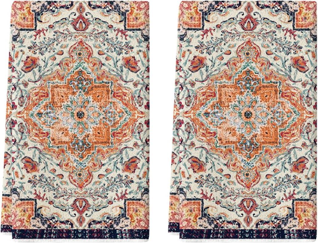 Artoid Mode Orange Flowers Bohemia Boho Kitchen Towels Dish Towels, 18x26 Inch Daily Seasonal Decoration Hand Towels Set of 2