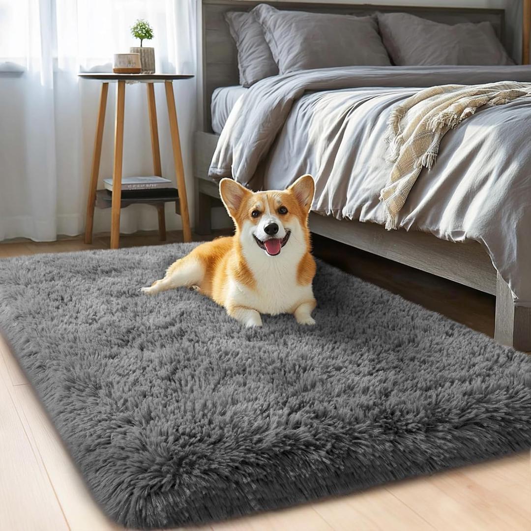 qulint 2x3 Rug for Bedroom, Soft Shag Dark Grey Besides Rug Fuzzy Shaggy Small Carpet for Boys Room, Plush Fluffy Modern Alfombras for Boys and Girls Dorm Kid Room Home Decor (2ft x 3ft, Dark Grey)