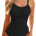 Century Star Tummy Control One Piece Swimsuit for Women Vintage Bathing Suits Ruched Swimwear (Small, Black)