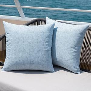 MIULEE Pack of 2 Outdoor Throw Pillow Covers Waterproof Decorative Soft Pillowcases Linen Farmhouse Square Cushion Shams for Patio Balcony Couch Garden 18x18 Inch, Grey Blue