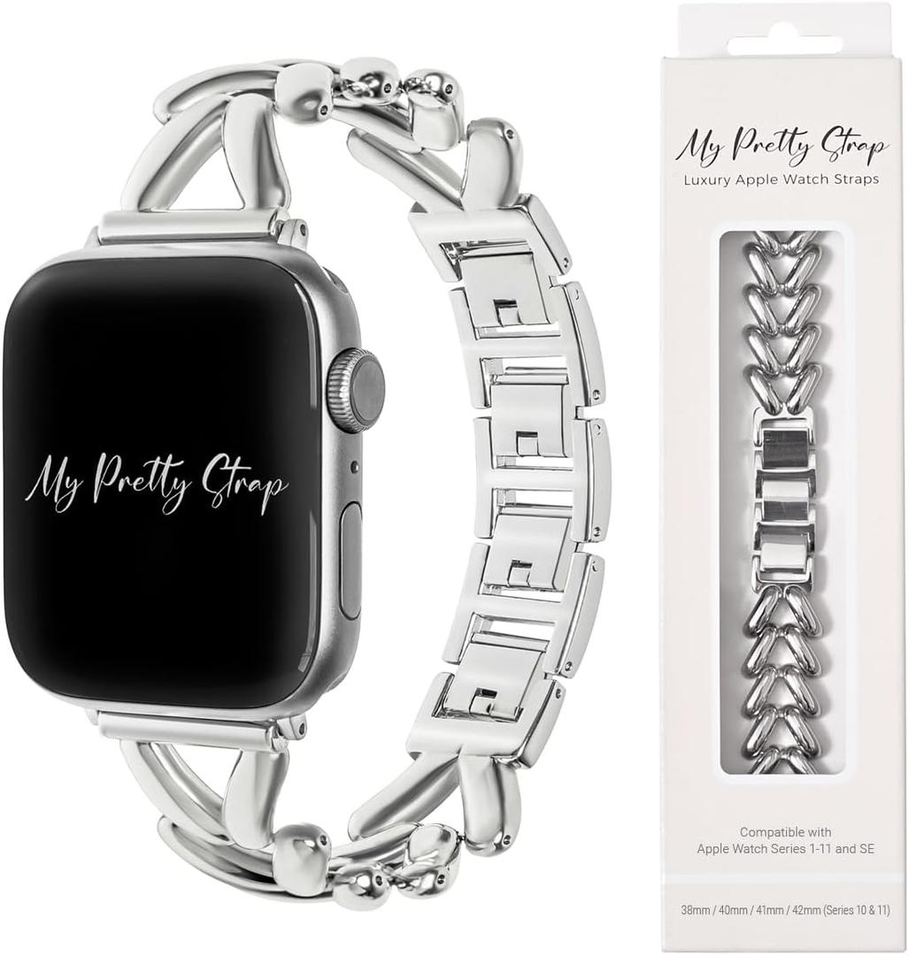 My Pretty Strap - Compatible Apple Watch Band Strap, Stainless Steel Fashion iWatch Replacement Strap- Easy Resizing, No Tool Needed,  Size: 38MM / 40MM/ 41MM / (Series 10& 11 - 42 MM)